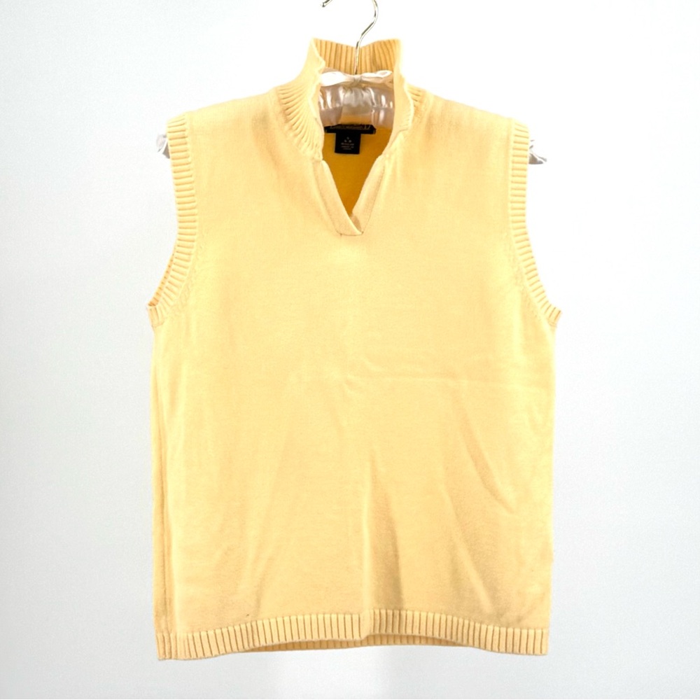 Lands’ End Yellow Cotton Collared Sweater Vest Top Size S
